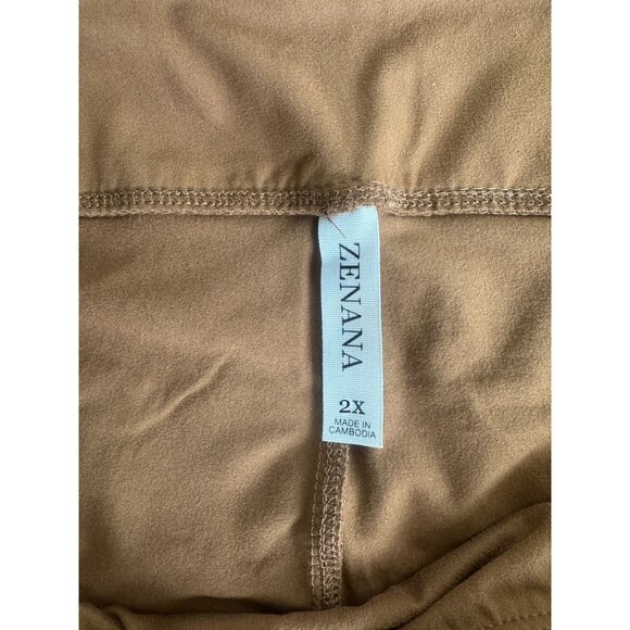 Zenana Plus Size Wide Waistband Full Length Leggings Camel / Light Brown 2X - Picture 8 of 8